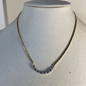Dainty Goldtone necklace with petite blue and clear crystals